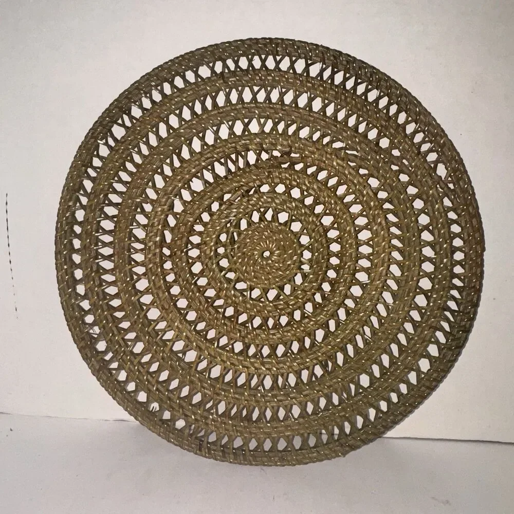 Vintage Woven Rattan Wicker Round Placemats Charger Mats Set of 2 Boho 15”